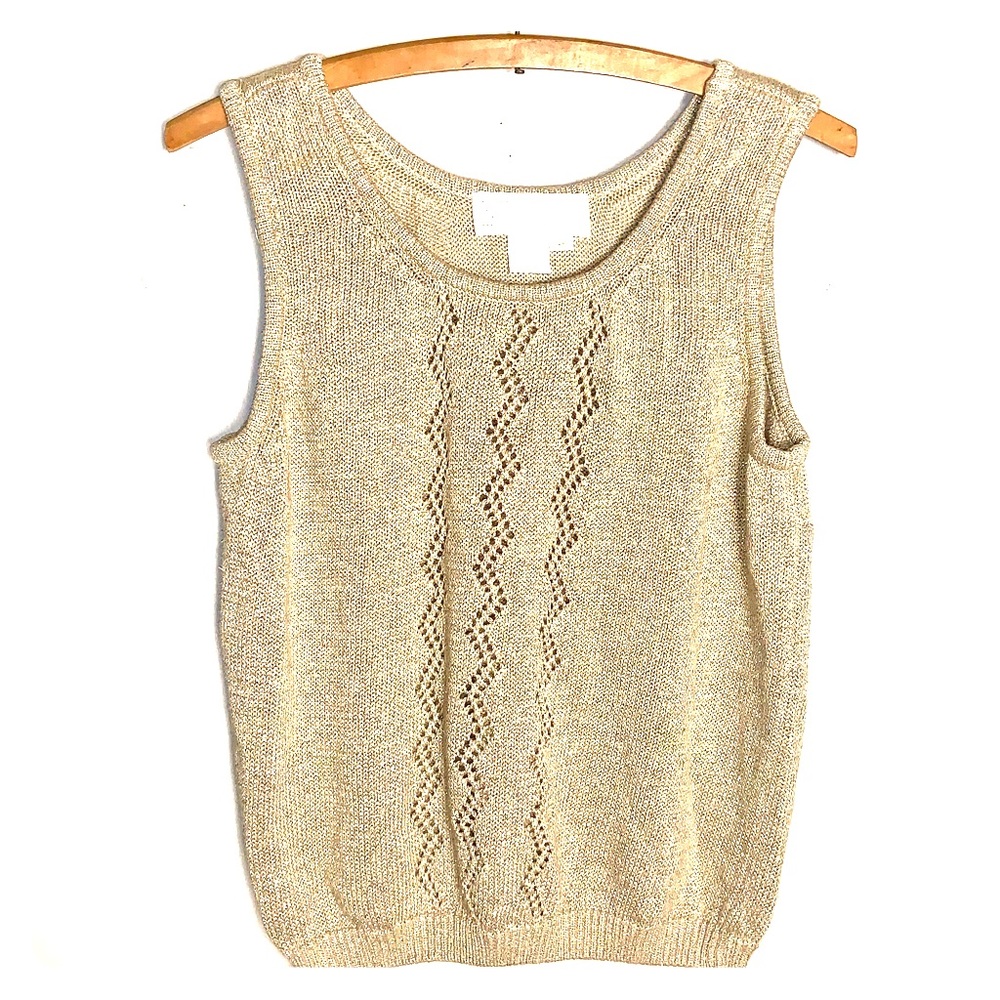 **SOLD** Sz M Gold & Cream Sleeveless Sweater Top - Maurada